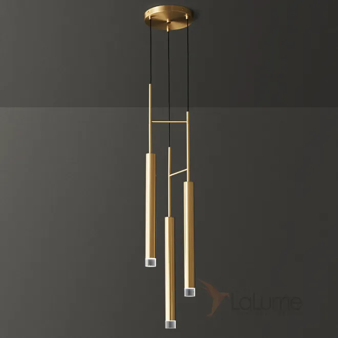 Готовая комбинация подвесных светильников с двумя цилиндрическими стеклянными плафонами на вытянутом трубчатом каркасе GIFT COMBO D20 Brass