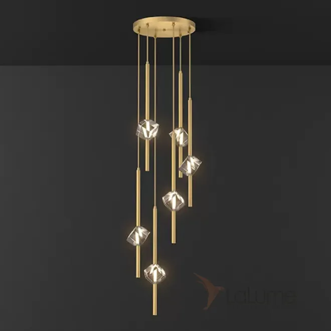 Готовая комбинация подвесных светодиодных светильников с хрустальными ромбовидными плафонами SOCRATES B COMBO L6 Brass Готовая комбинация подвесных светодиодных светильников с хрустальными ромбовидными плафонами SOCRATES B COMBO L6 Brass