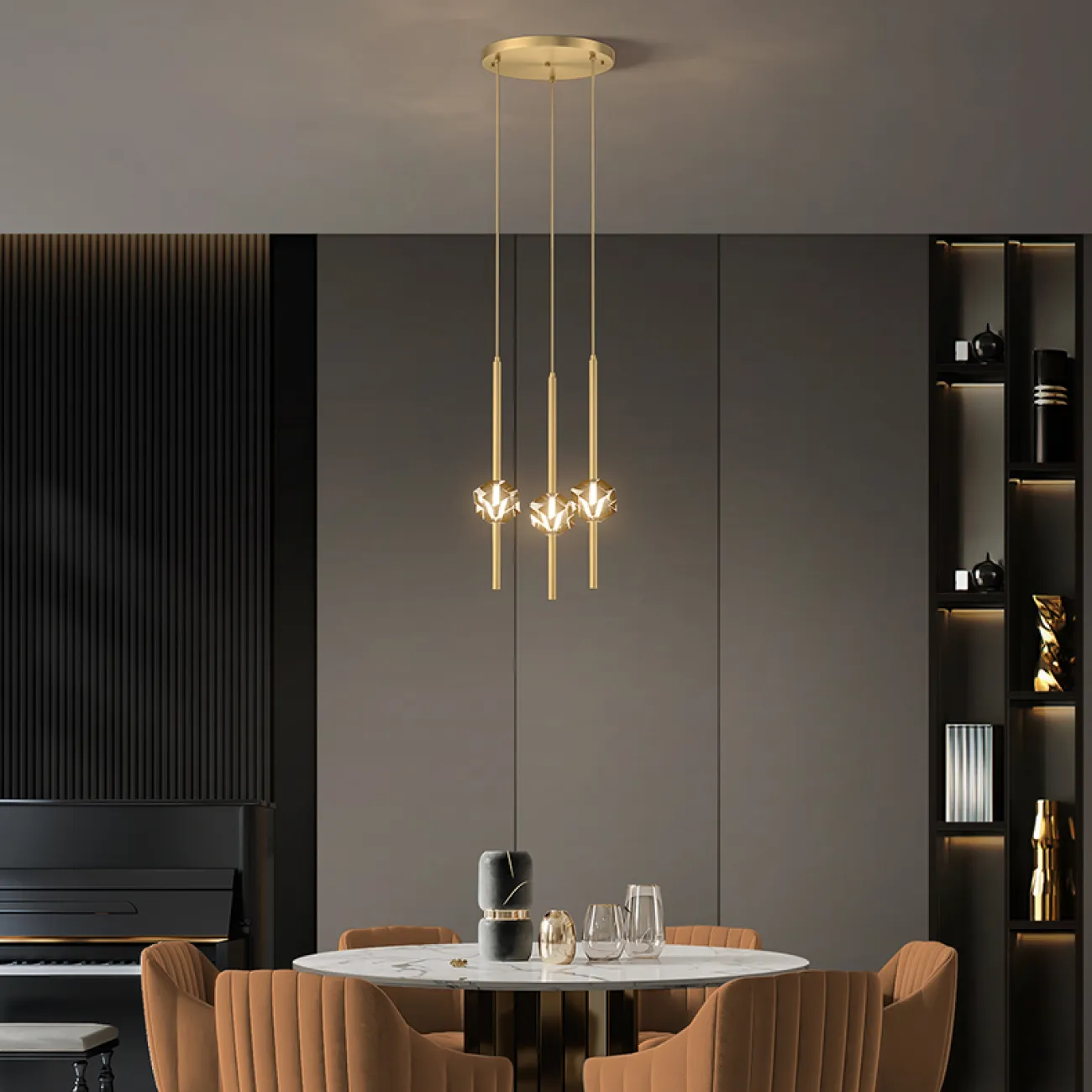 Готовая комбинация подвесных светодиодных светильников с хрустальными ромбовидными плафонами SOCRATES B COMBO L3 Brass