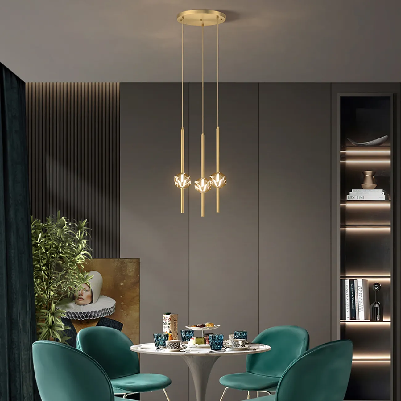 Готовая комбинация подвесных светодиодных светильников с хрустальными ромбовидными плафонами SOCRATES B COMBO L3 Brass