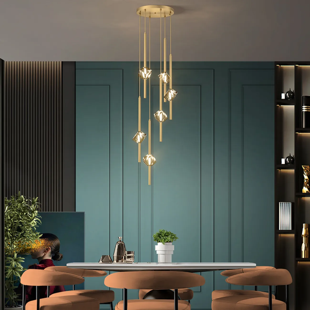 Готовая комбинация подвесных светодиодных светильников с хрустальными ромбовидными плафонами SOCRATES B COMBO L3 Brass