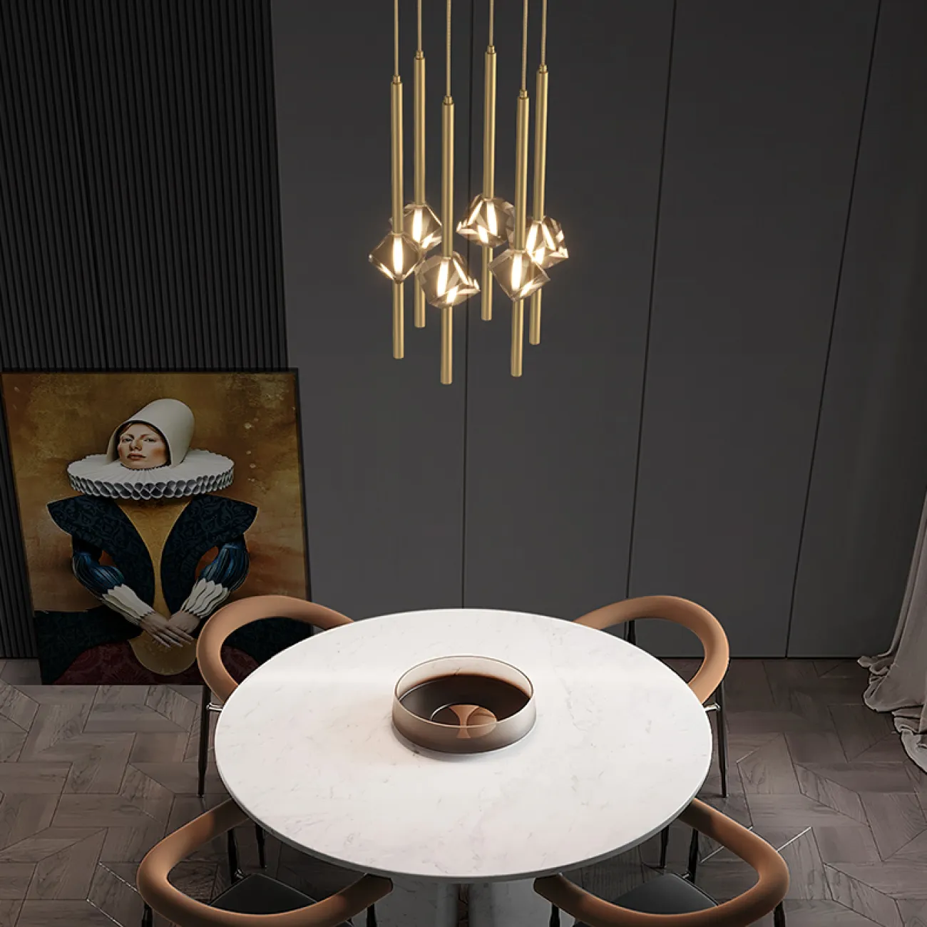 Готовая комбинация подвесных светодиодных светильников с хрустальными ромбовидными плафонами SOCRATES B COMBO L3 Brass