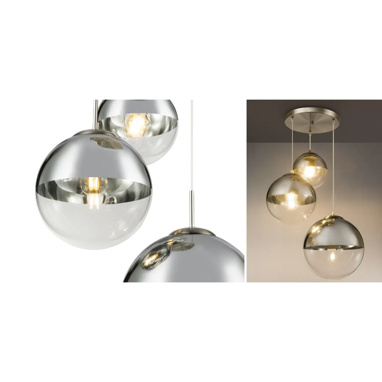 Светильник подвесной Mirror Ball Silver 3 плафонаdesigned by Tom Dixon in 2003