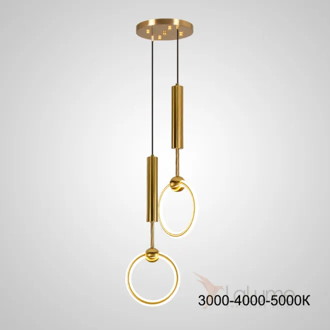 Готовая комбинация светодиодных светильников в виде светящихся колец в цилиндрических стержнях с шарами RING DUO A Brass Трехцветный свет
