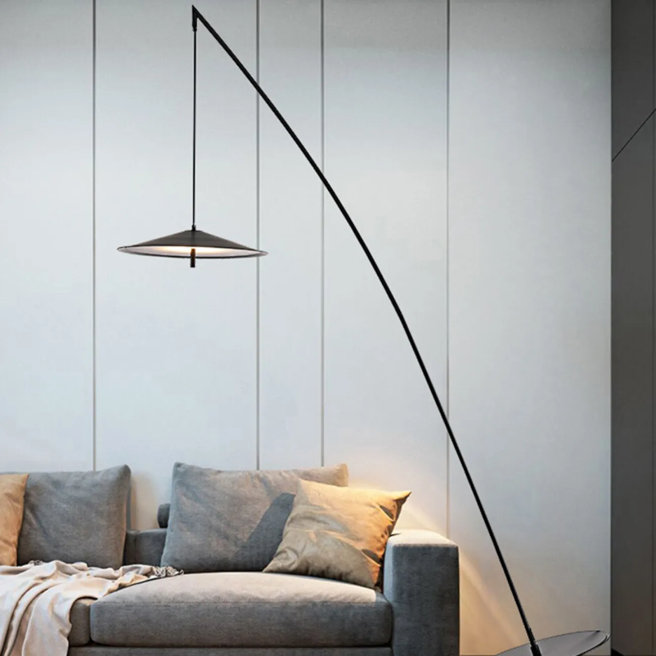 Светодиодный торшер с коническим основанием и плафоном на угловой наклоненной стойке MAUNO Светодиодный торшер с коническим основанием и плафоном на угловой наклоненной стойке MAUNO