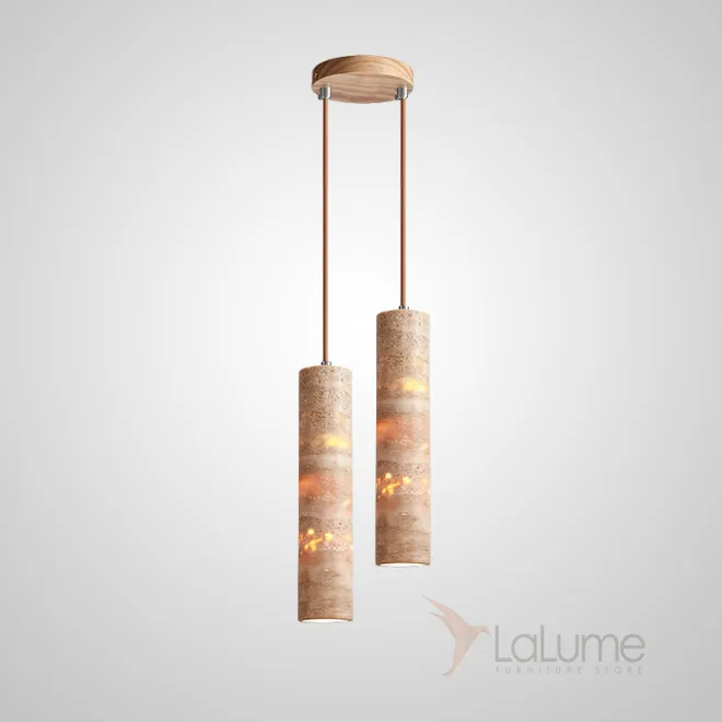 Готовая комбинация подвесных светильников c цилиндрическим корпусом из желтого камня травертина EGBERT COMBO A L2 Диск