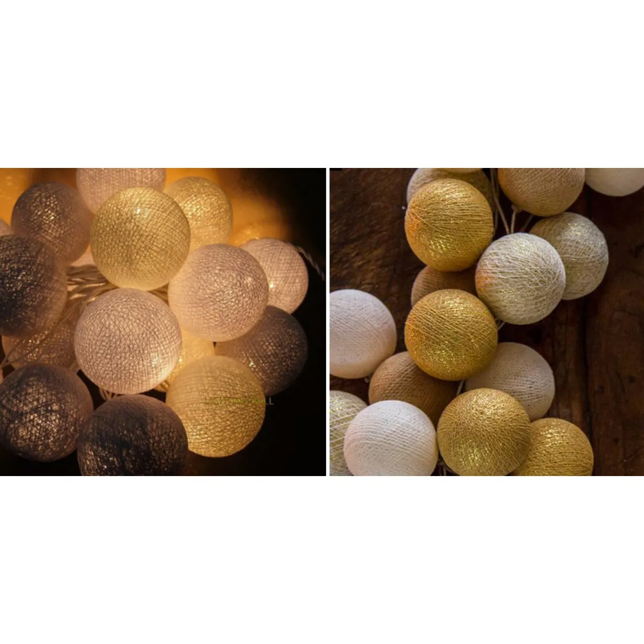 Гирлянда хлопковые фонарики Сotton Ball Gold Mix