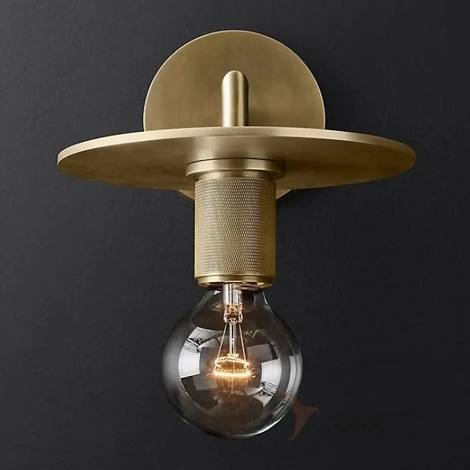 Бра RH Utilitaire Knurled Disk Shade Sconce Brass