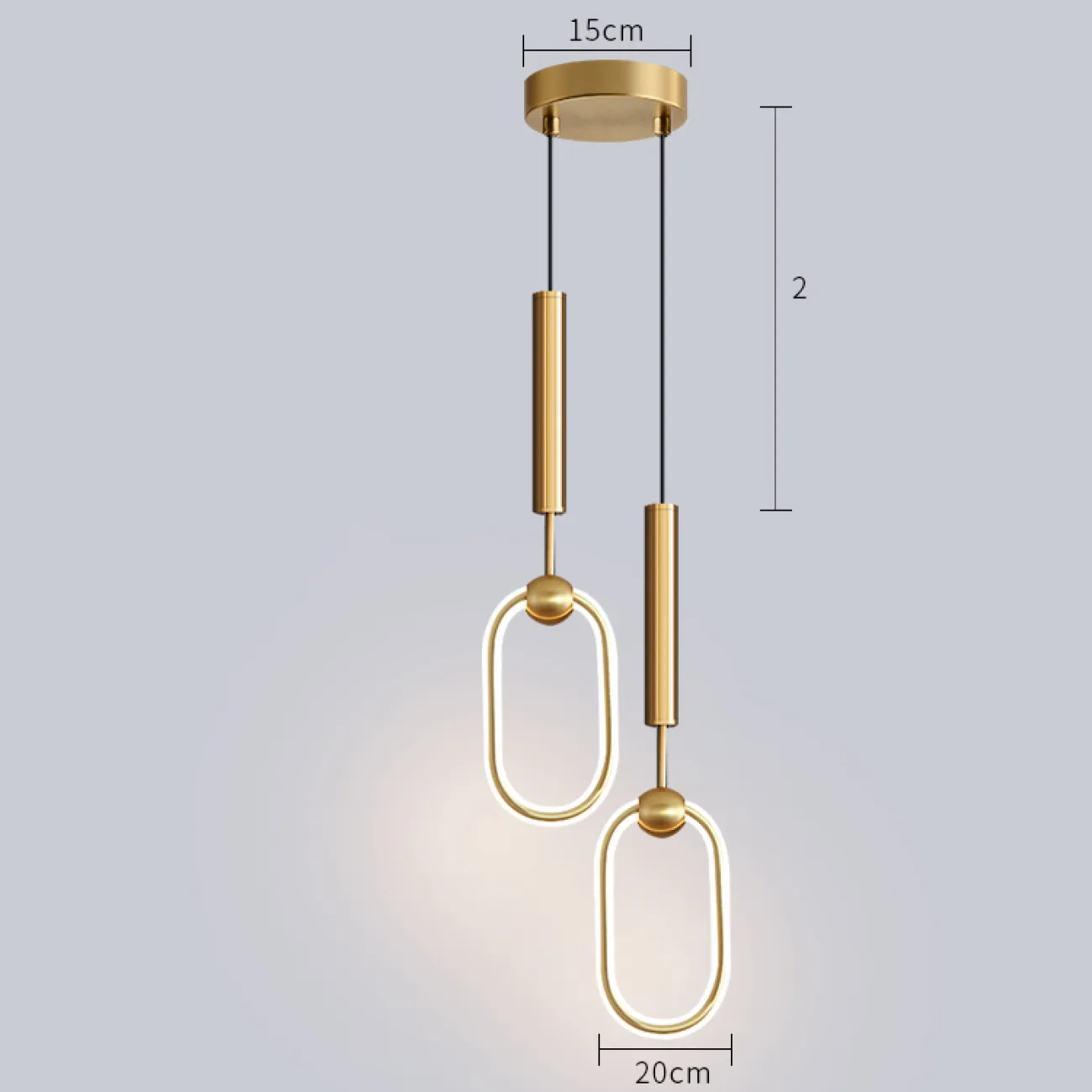 Готовая комбинация светодиодных светильников в виде светящихся колец в цилиндрических стержнях с шарами RING DUO B Brass Трехцветный свет