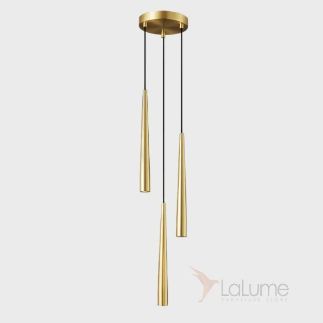 Готовая комбинация подвесных светодиодных светильников с металлическими плафонами удлиненной конической формы MAGRIT MORE L3 Brass Готовая комбинация подвесных светодиодных светильников с металлическими плафонами удлиненной конической формы MAGRIT MORE L3 Brass