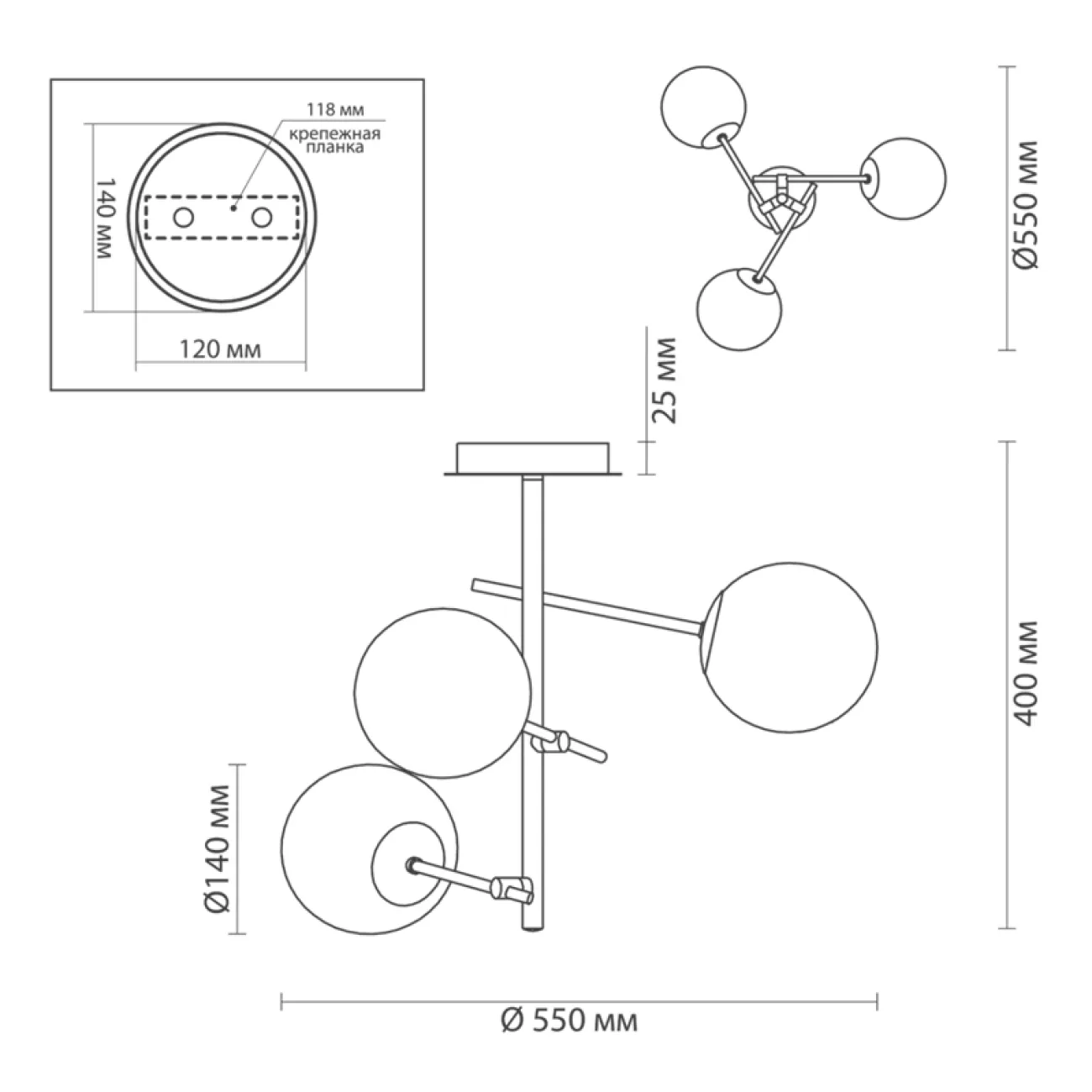 Люстра Bolle hanging 3 lamp Multi Color