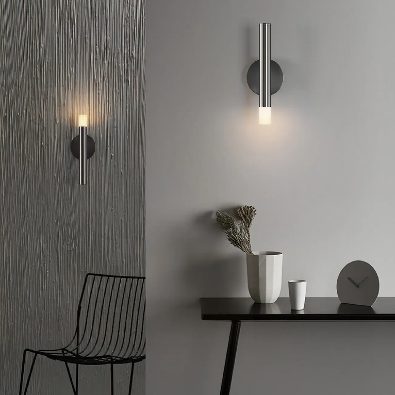 Серия настенных светодиодных светильников с вытянутым цилиндрическим корпусом на круглом креплении FEDDE WALL A