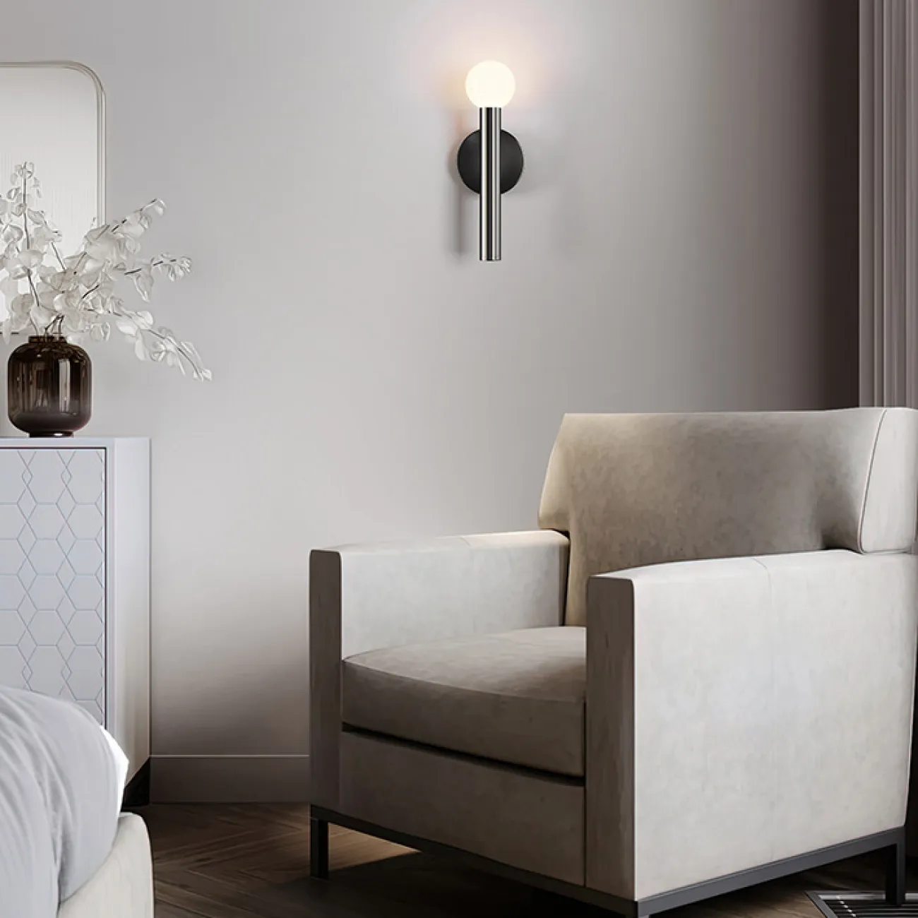 Серия настенных светодиодных светильников с вытянутым цилиндрическим корпусом на круглом креплении FEDDE WALL A