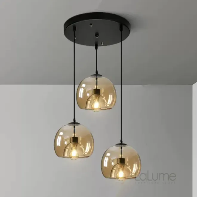  Готовая комбинация подвесных светильников с двойными шарообразными плафонами из тонированного и прозрачного стекла FOCUS TRIO D30 Amber