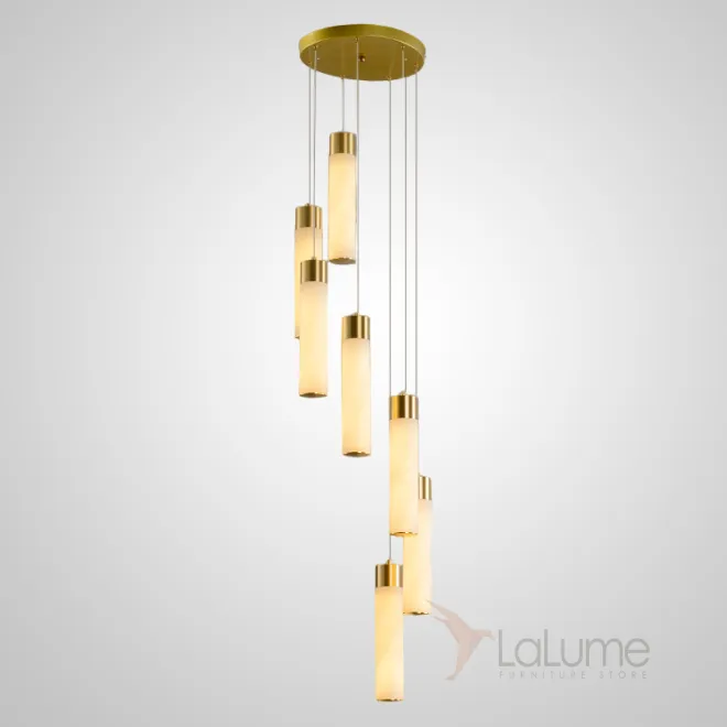 Готовая комбинация подвесных светодиодных светильников c цилиндрическими плафонами из натурального белого мрамора COMTESSE D30