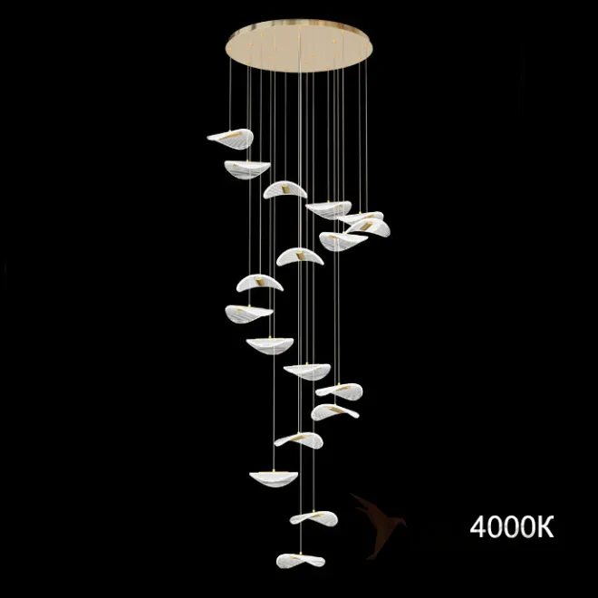 Готовая комбинация подвесных светильников с листовидными прозрачными плафонами с гравировкой DELFINA D50 L18 4000К