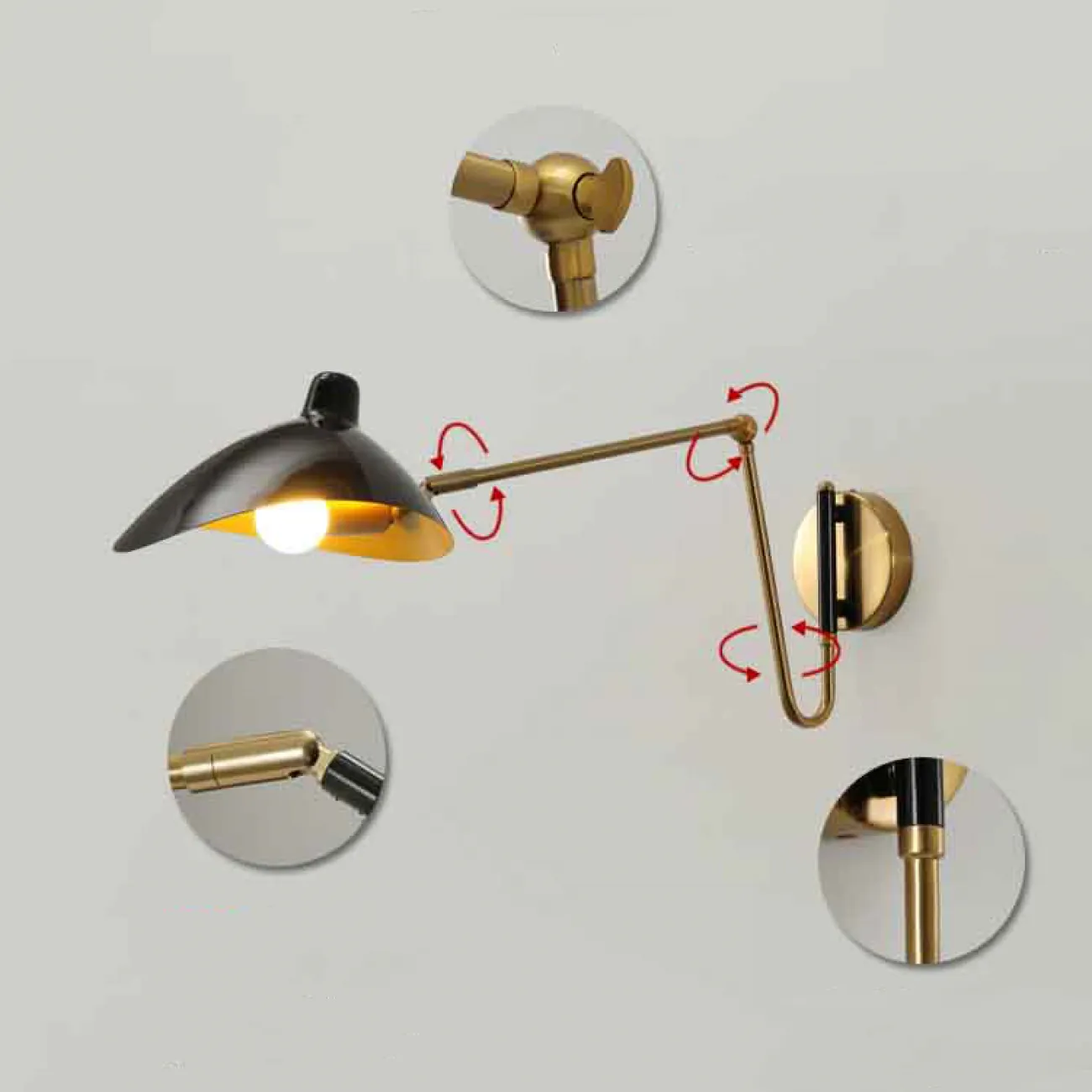 Настенный светильник HILDBORG L58 Brass Black Glossy от ImperiumLoft