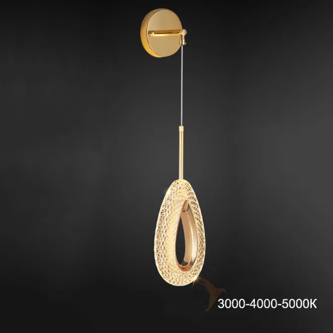 Настенный светодиодный светильник с рельефным плафоном каплевидной формы на подвесе с круглым креплением KEZIA D WALL Трехцветный свет