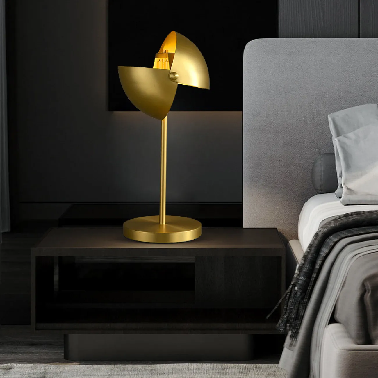 Настольный светильник с металлическим рассеивателем из двух скреплённых шаровидных сегментов ZETA TAB