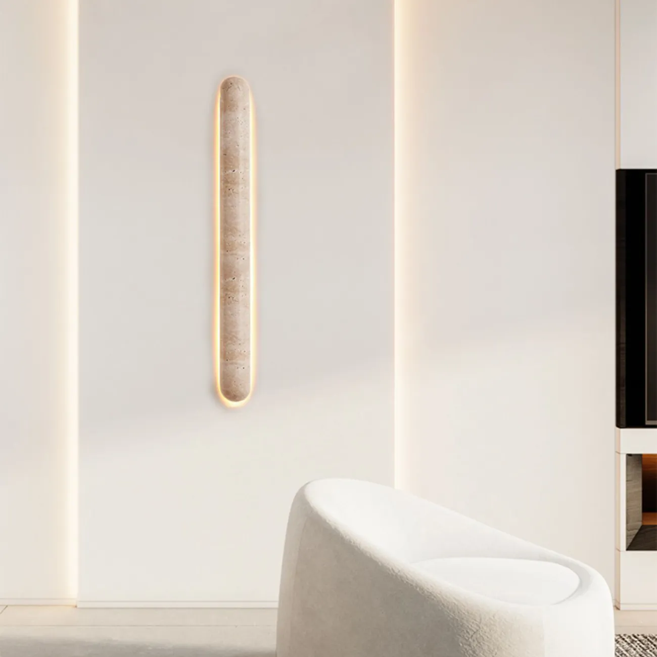 Серия настенных светодиодных светильников с вытянутым цилиндрическим корпусом из желтого камня травертина CASTIEL L35