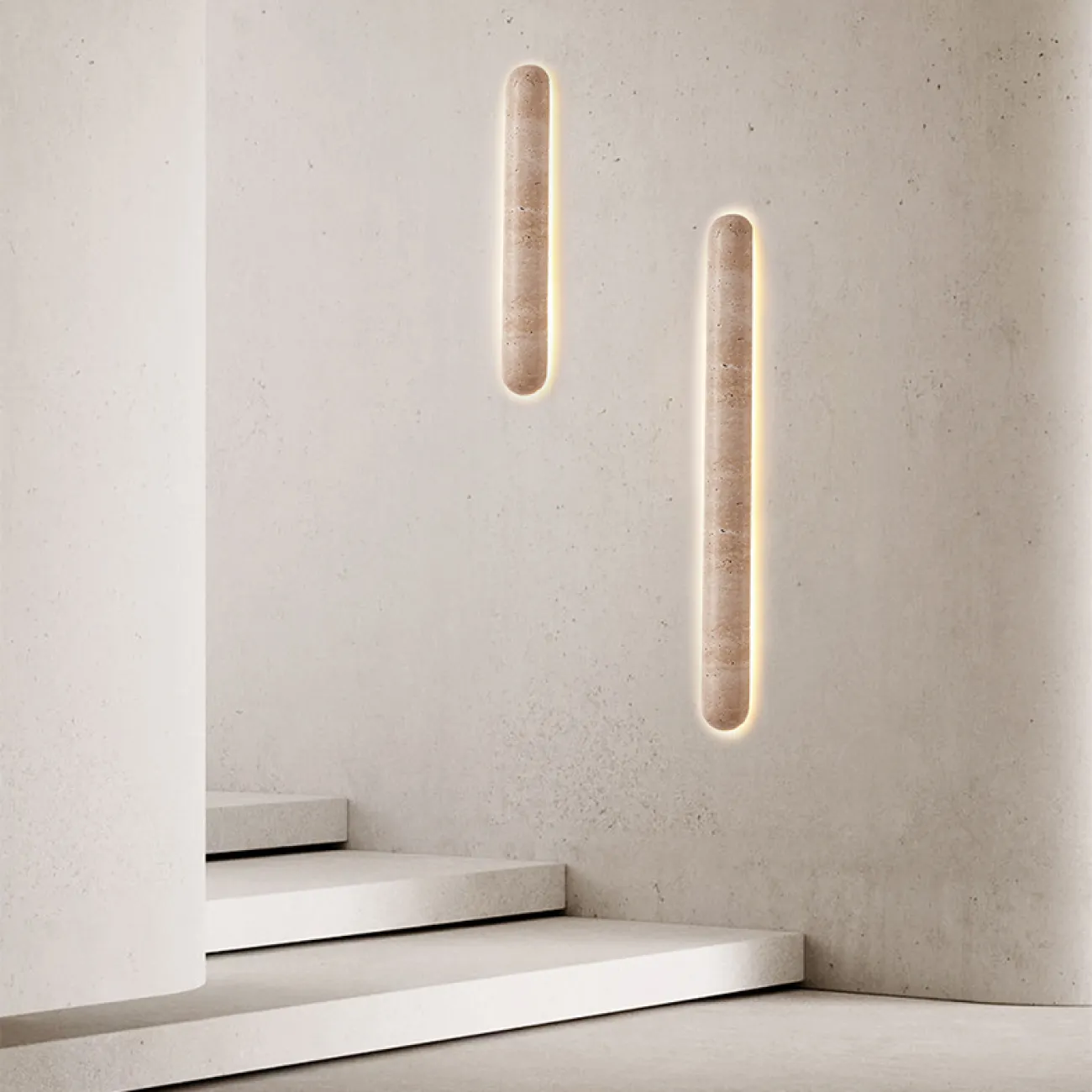 Серия настенных светодиодных светильников с вытянутым цилиндрическим корпусом из желтого камня травертина CASTIEL L35