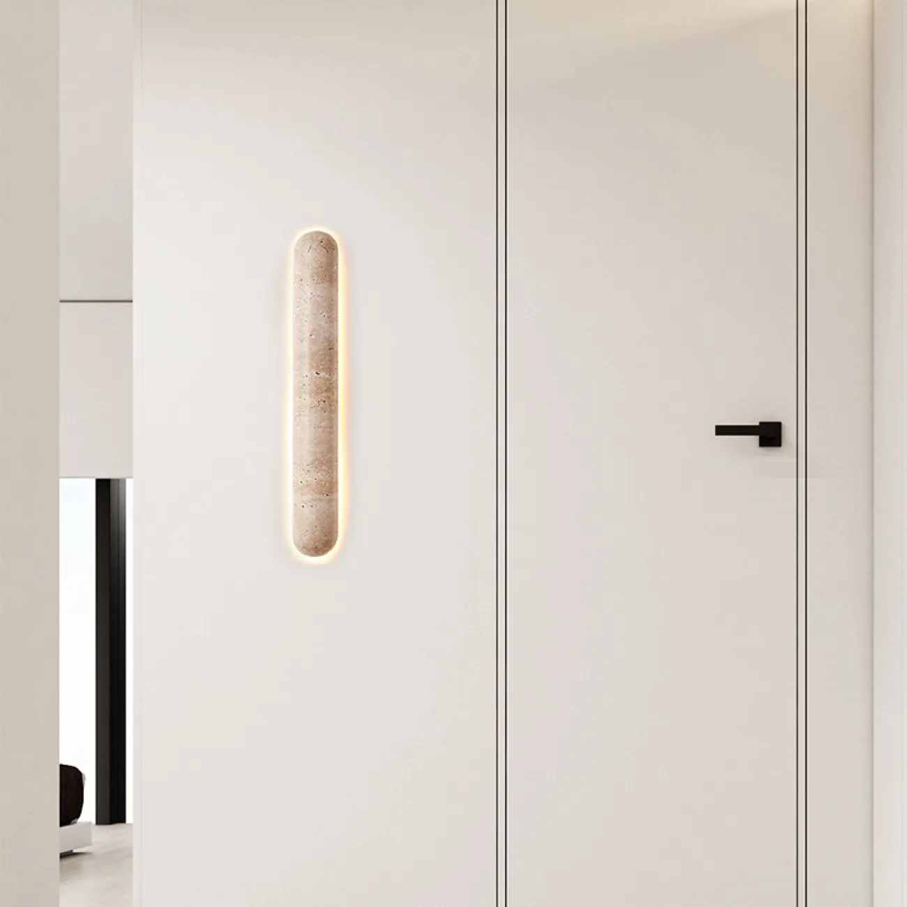 Серия настенных светодиодных светильников с вытянутым цилиндрическим корпусом из желтого камня травертина CASTIEL L35