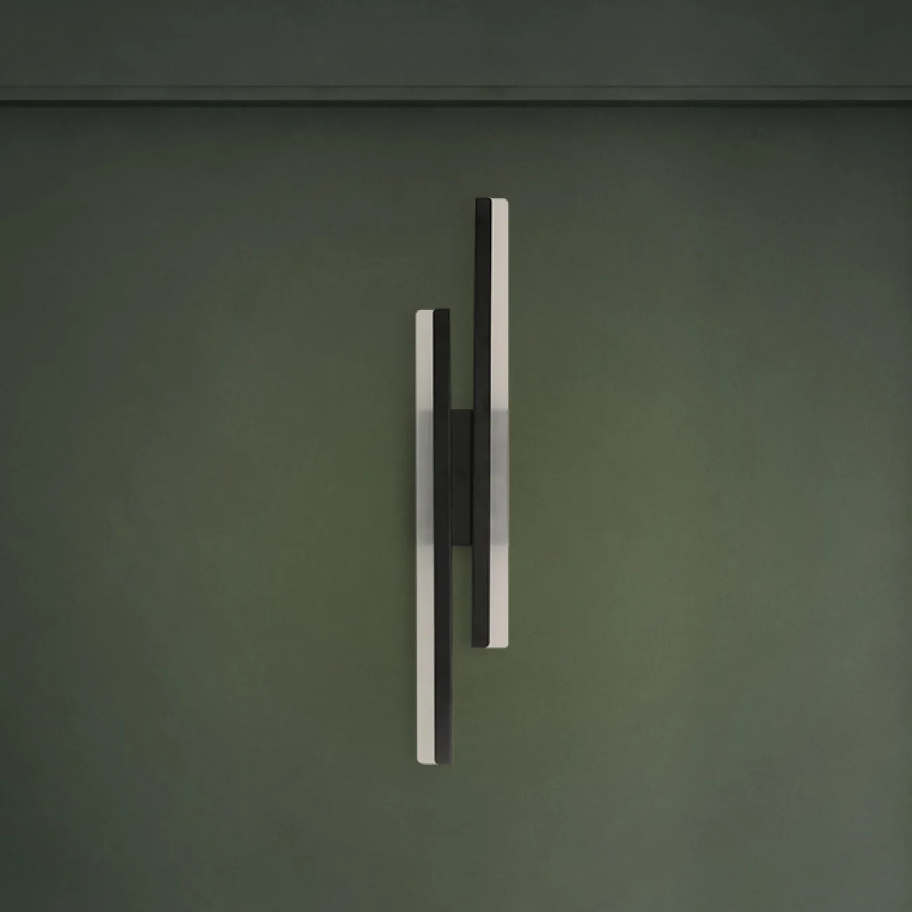 Настенный светодиодный светильник с двумя разноуровневыми прямоугольными плафонами на черном разделительном креплении FEBE Трехцветный свет от ImperiumLoft