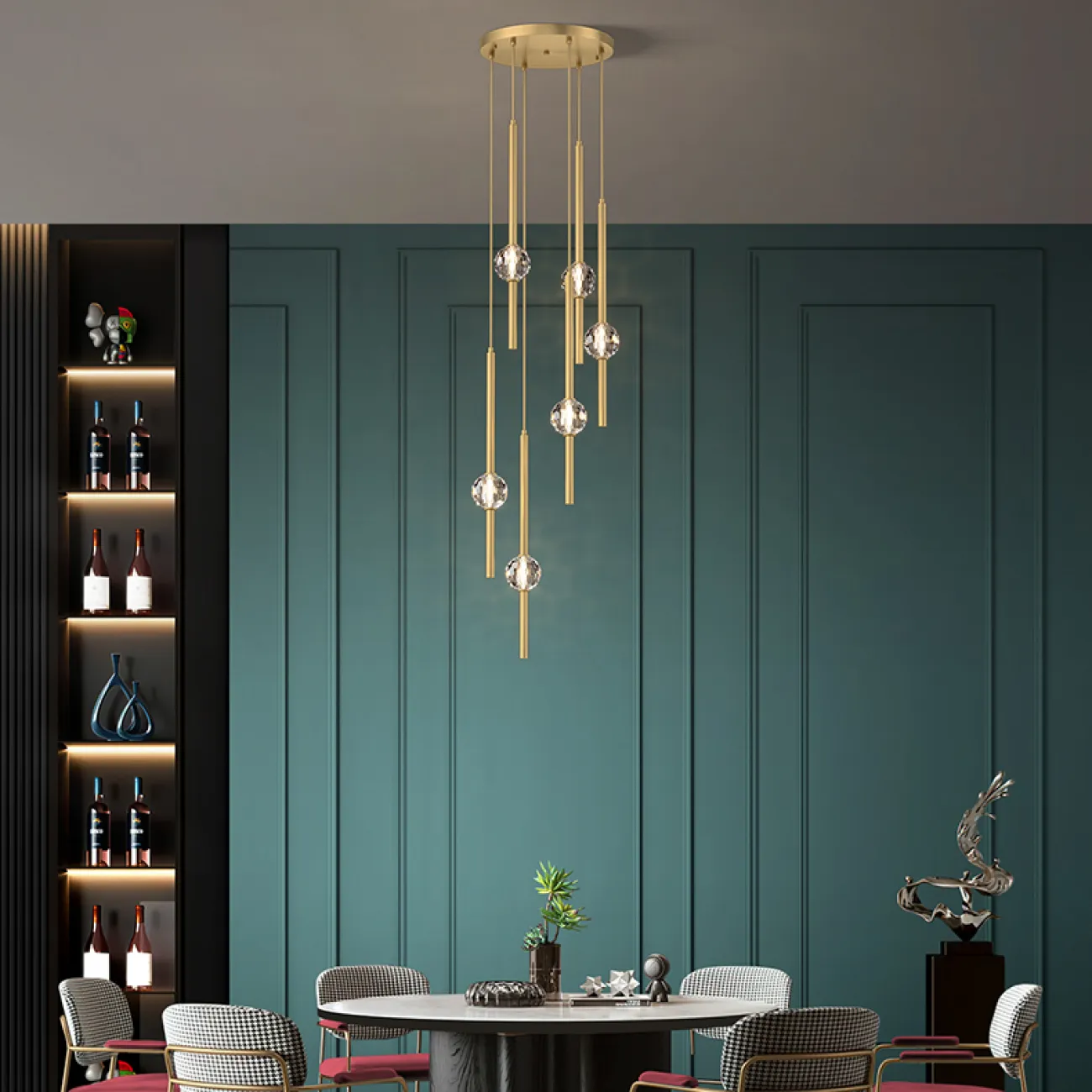 Готовая комбинация подвесных светодиодных светильников с хрустальными шарообразными плафонами SOCRATES COMBO L118 Black