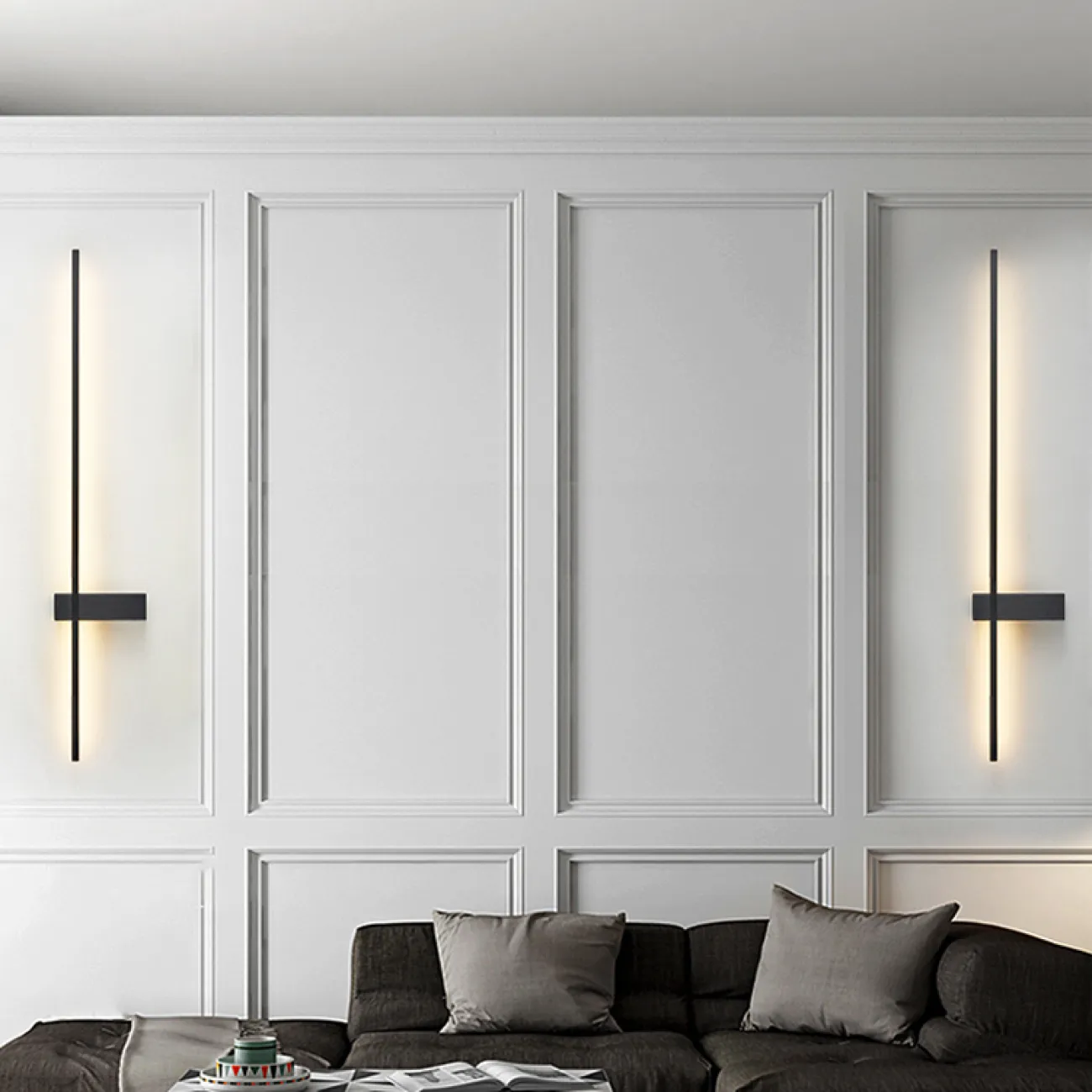 Серия настенных светильников в минималистичном стиле в виде вытянутой прямоугольной стойки с LED-подсветкой GIA COLOR Black