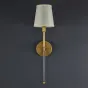 Настенный светильник с коническим текстильным абажуром на сборной стойке из латуни и хрусталя DEMIAN Brass
