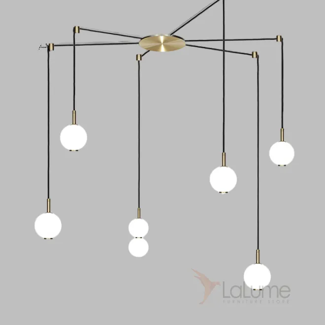 Готовая комбинация подвесных светодиодных светильников c шарообразными плафонами и купольными рассеивателями ROCCO COMBO A 6 подвесов