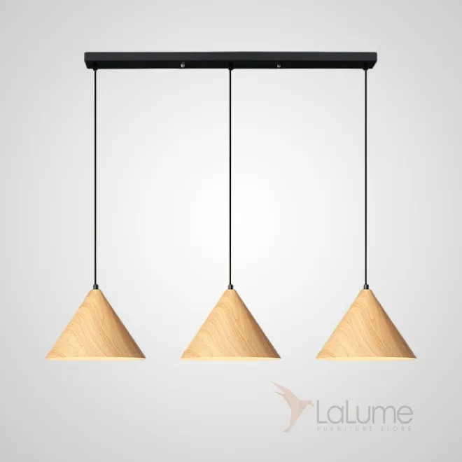 Готовая комбинация подвесных светильников с коническими плафонами с лаковым покрытием под темное и светлое дерево NOOMI TRIO L80 Light brown