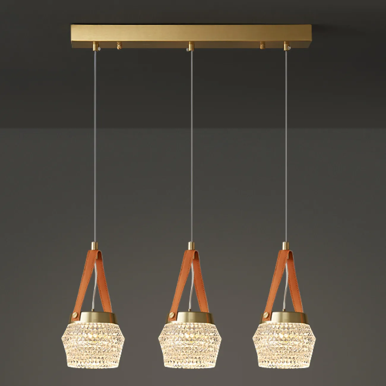 Готовая комбинация подвесных светодиодных светильников с многогранными рельефными плафонами на красных кожаных ремешках CAROL COMBO L56 Готовая комбинация подвесных светодиодных светильников с многогранными рельефными плафонами на красных кожаных ремешках CAROL COMBO L56