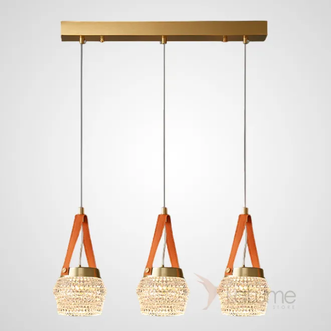 Готовая комбинация подвесных светодиодных светильников с многогранными рельефными плафонами на красных кожаных ремешках CAROL COMBO L56 Готовая комбинация подвесных светодиодных светильников с многогранными рельефными плафонами на красных кожаных ремешках CAROL COMBO L56