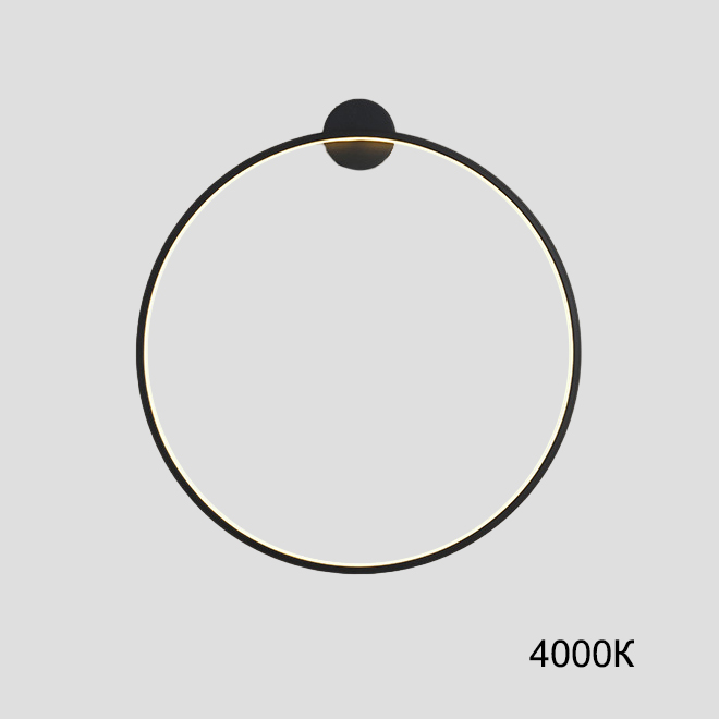 Серия настенных светильников в виде черных металлический колец разного диаметра с LED-подсветкой по контуру корпуса с круглым креплением GUARD B D80 4000К