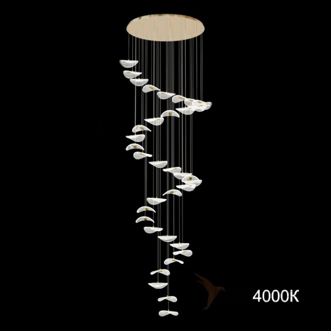 Готовая комбинация подвесных светильников с листовидными прозрачными плафонами с гравировкой DELFINA D60 4000К