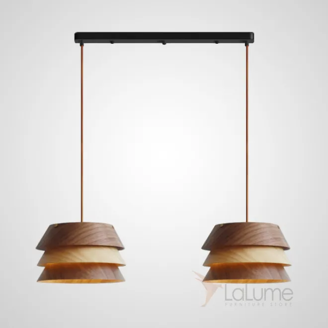 Готовая комбинация подвесных светильников c трехслойными абажурами из темного и светлого дерева BRAM COMBO L2 Black