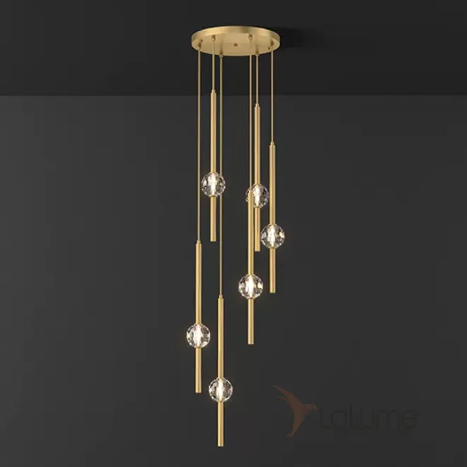 Готовая комбинация подвесных светодиодных светильников с хрустальными шарообразными плафонами SOCRATES COMBO D30 L6 Brass