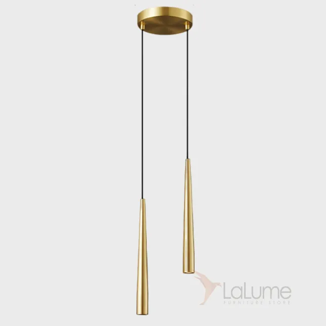 Готовая комбинация подвесных светодиодных светильников с металлическими плафонами удлиненной конической формы MAGRIT MORE L2 Brass