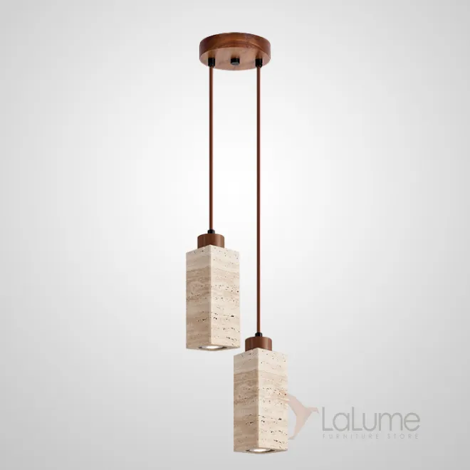 Готовая комбинация подвесных светильников с цилиндрическим и прямоугольным корпусом из камня травертина MAREC COMBO B D12