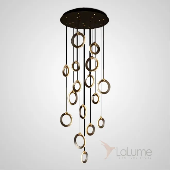 Готовая комбинация подвесных светильников с кольцевидными плафонами с белыми матовыми LED-панелями по внешнему контуру корпуса KARI L16 Brown