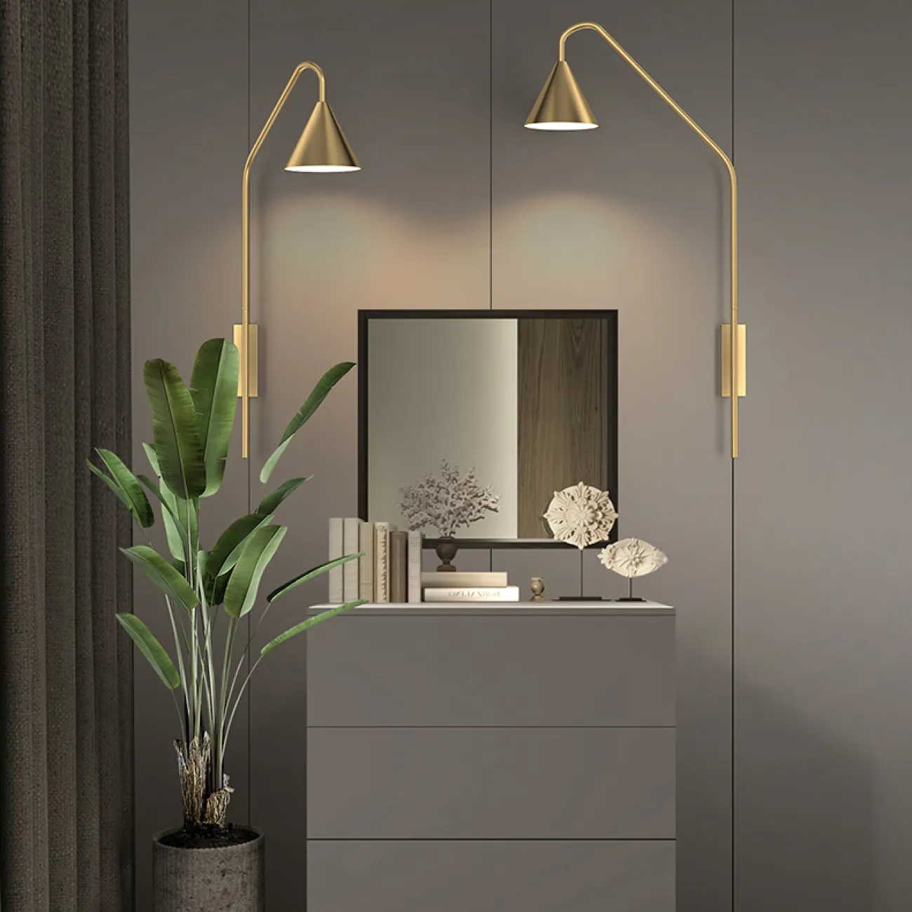 Серия настенных светильников с конусообразными плафонами на поворотном кронштейне ALLEN H80