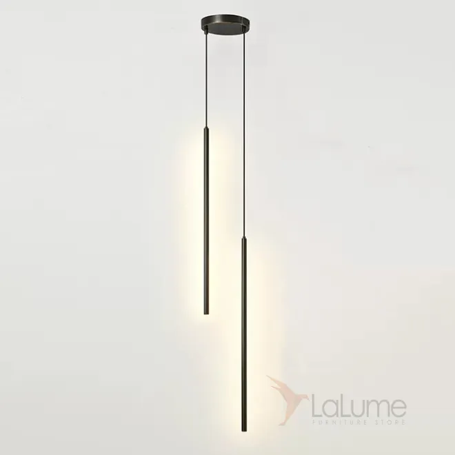 Готовая комбинация подвесных светильников подвесных светильников с прямоугольными LED-панелями на двух вытянутых цилиндрических плафонах LYNNE B DUO Black