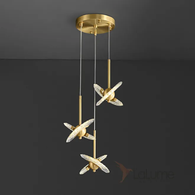 Готовая комбинация подвесных светильников с плафонами в виде комбинации двух ажурных поворотных лопастей и шаровидного центра PHOENIX LUX COMBO D30