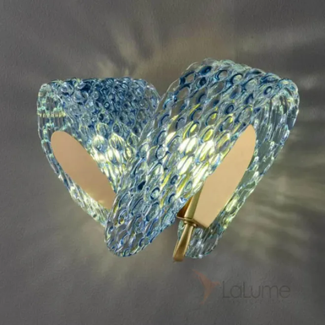 Серия настенных светильников с голубыми стеклянными рассеивателями в форме лепестков с панцирной поверхностью LUCIA WALL L2