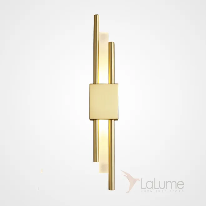 Настенный светодиодный светильник с белым цилиндрическими плафоном на металлическом основании с двумя разноуровневыми стержнями CHORD C Brass