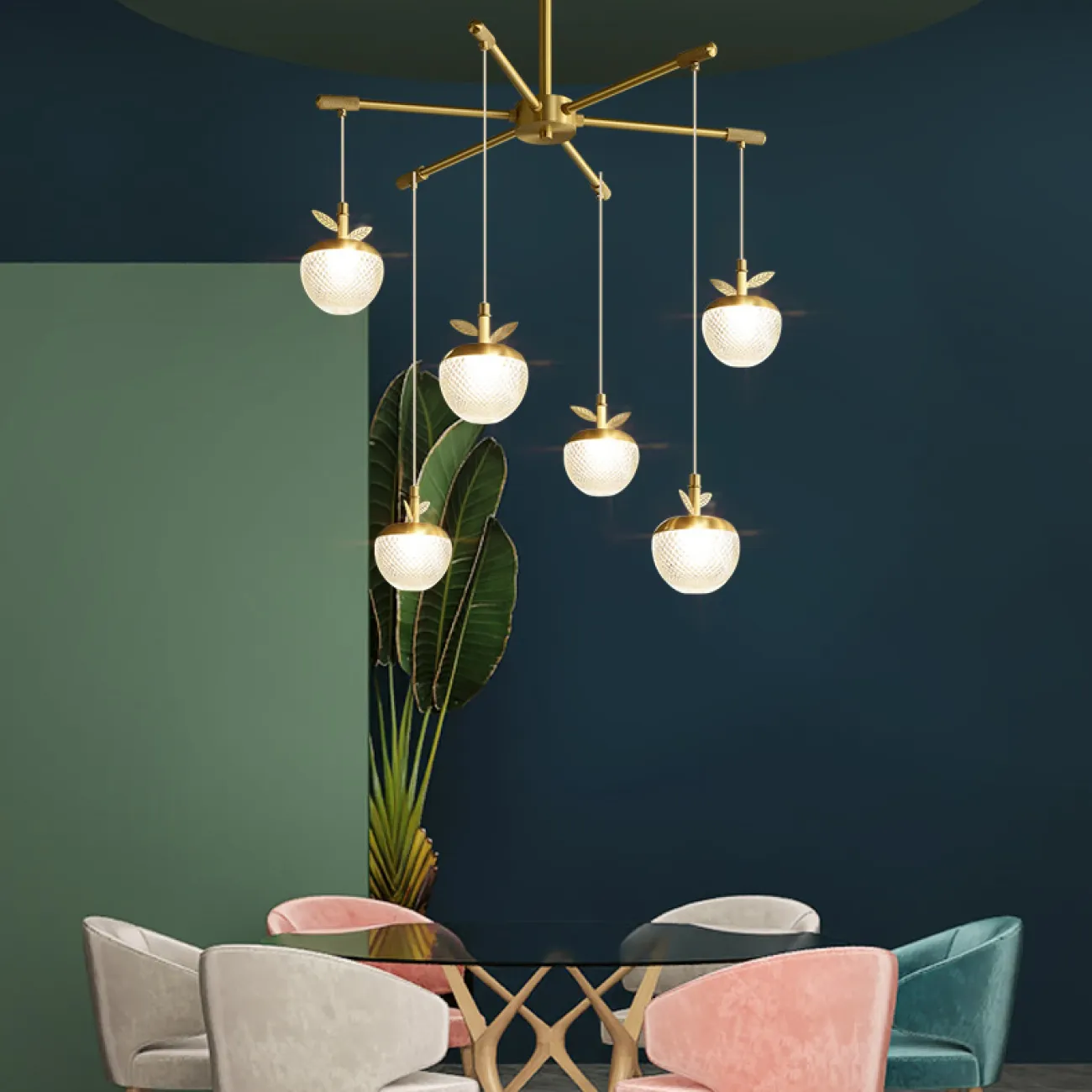 Готовая комбинация подвесных светодиодных светильников c шарообразными рельефными плафонами, стилизованными под ягоды с латунными листьями JUNONA COMBO D85 Готовая комбинация подвесных светодиодных светильников c шарообразными рельефными плафонами, стилизованными под ягоды с латунными листьями JUNONA COMBO D85