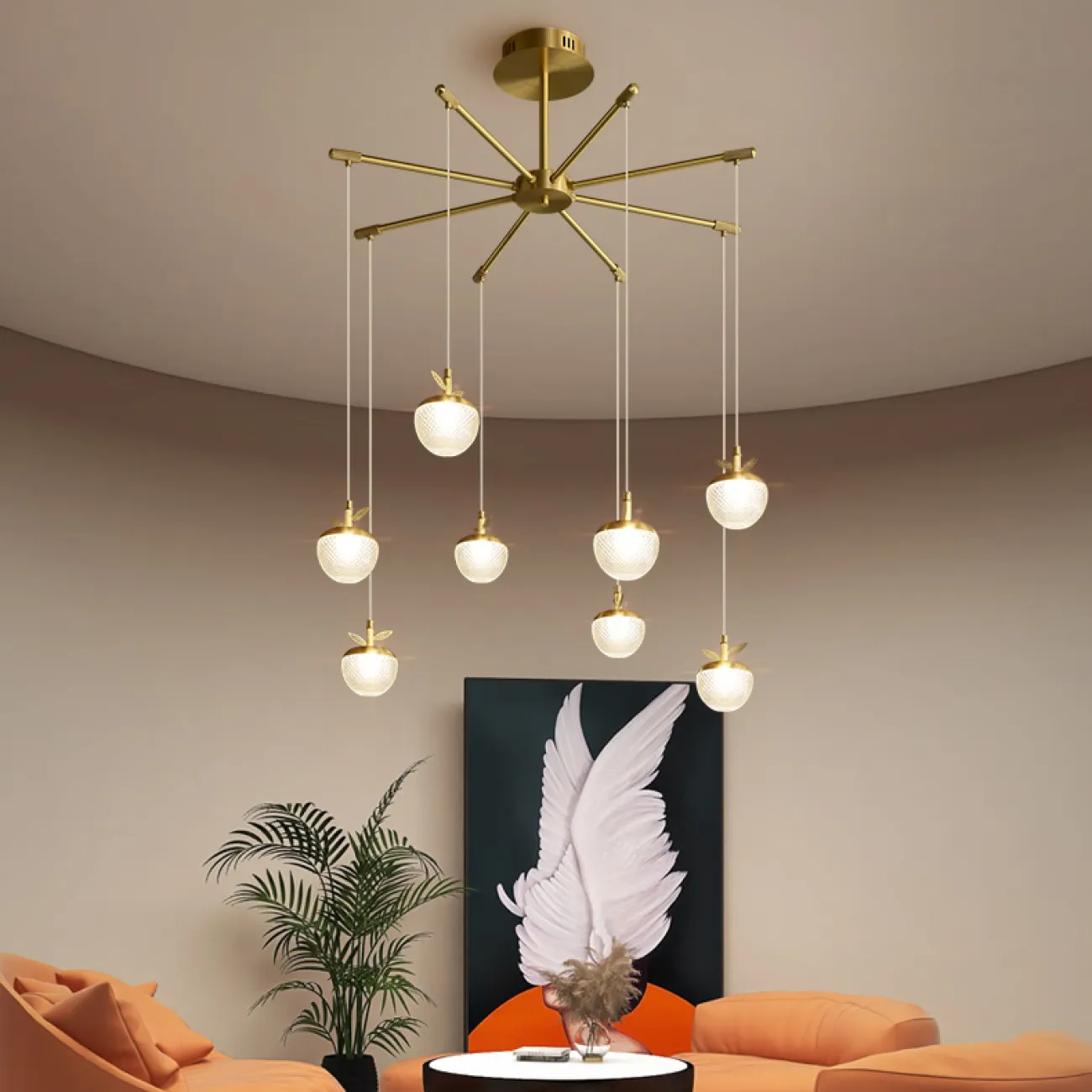 Готовая комбинация подвесных светодиодных светильников c шарообразными рельефными плафонами, стилизованными под ягоды с латунными листьями JUNONA COMBO D85 Готовая комбинация подвесных светодиодных светильников c шарообразными рельефными плафонами, стилизованными под ягоды с латунными листьями JUNONA COMBO D85