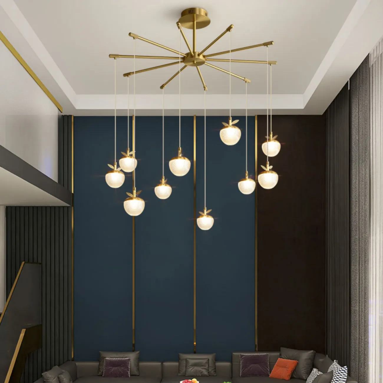 Готовая комбинация подвесных светодиодных светильников c шарообразными рельефными плафонами, стилизованными под ягоды с латунными листьями JUNONA COMBO D85 Готовая комбинация подвесных светодиодных светильников c шарообразными рельефными плафонами, стилизованными под ягоды с латунными листьями JUNONA COMBO D85