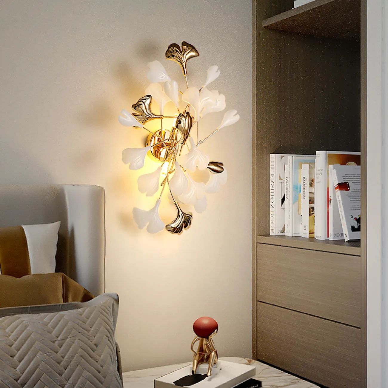 Серия настенных светильников на ветвистом каркасе с белыми и латунными рассеивателями с природными мотивами JULIETTA B WALL L35 Серия настенных светильников на ветвистом каркасе с белыми и латунными рассеивателями с природными мотивами JULIETTA B WALL L35